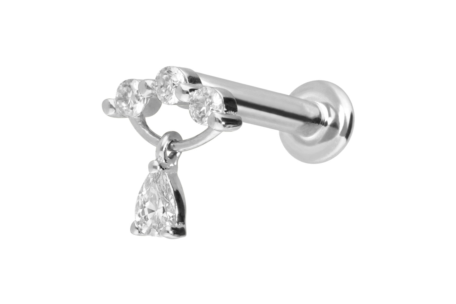 14 Karat Gold Labret Piercing mit Innengewinde MOISSANIT-BOGEN + MOISSANIT-TROPFEN